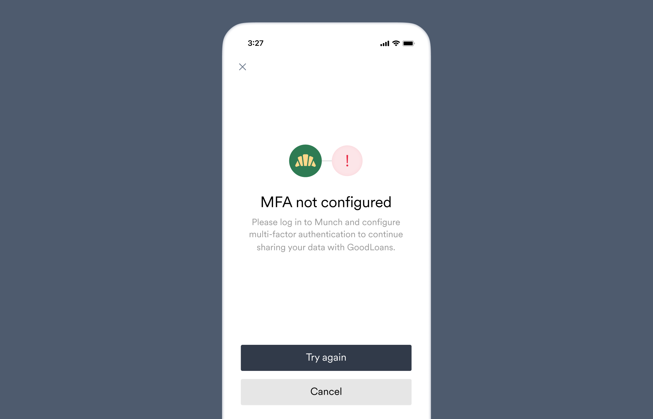 mfa_not_configured Account Connection error