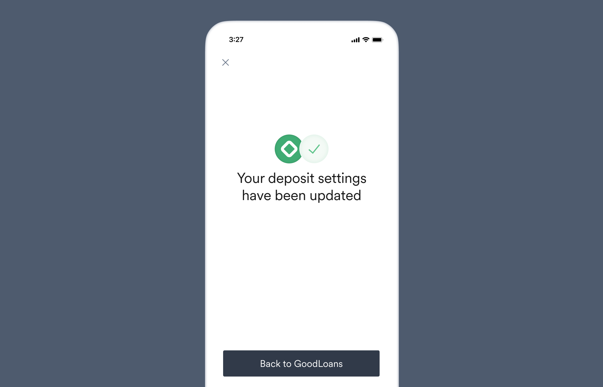 Direct deposit success screen in Link.