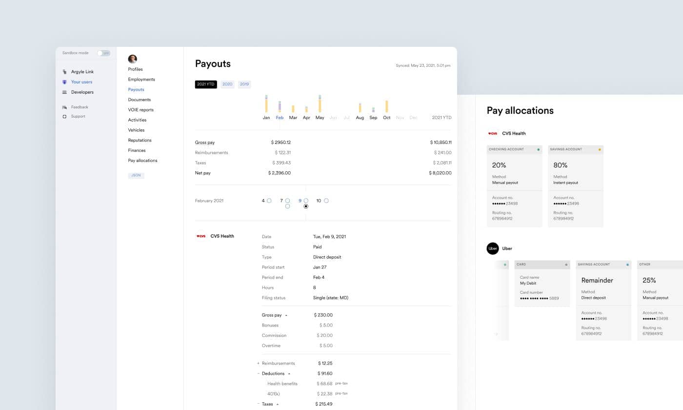 Payout and pay allocations pages